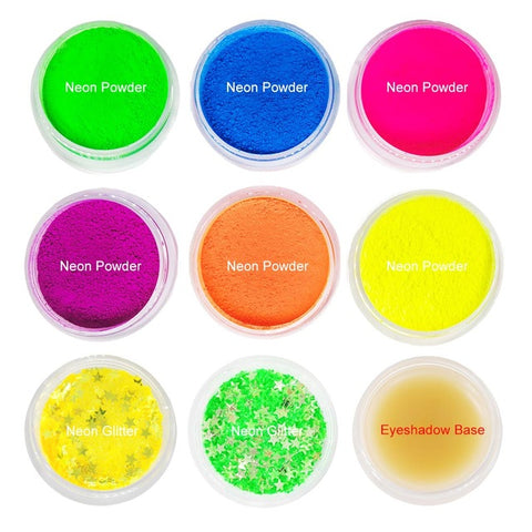 Neon Powder Pigments Eyeshadow Palette Bright Eye Shadow Pallete Fluorescent Matte Mica Dye Luminous Colorant Body Makeup Set